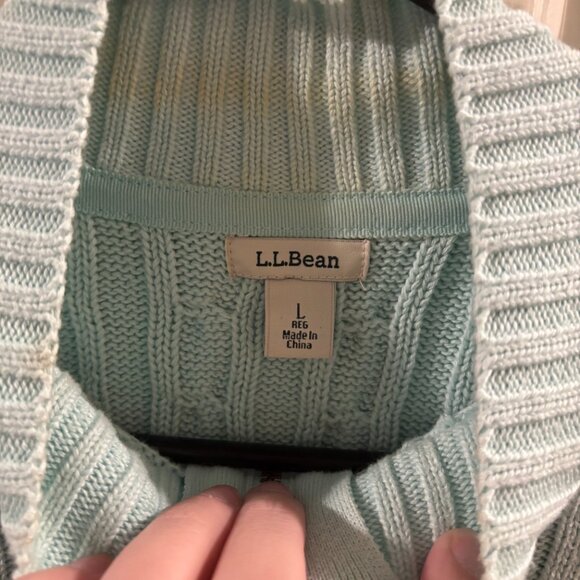 L.L. Bean Women's Teal Full Zip Double L Cable Knit Cardigan Sweater ~ Large - Picture 2 of 4